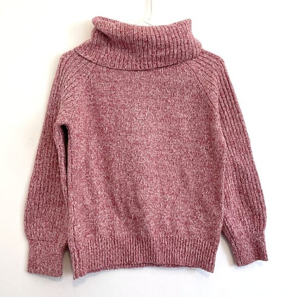 NINE WEST Cowlneck Sweater Mauve Pink White Marled Heather Cowl Neck Puff Sleeve - Picture 2 of 13
